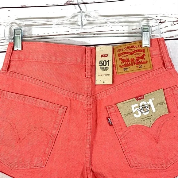 Levis 501 Women’s Shorts Mid Rise Non Stretch Pink - Picture 5 of 11